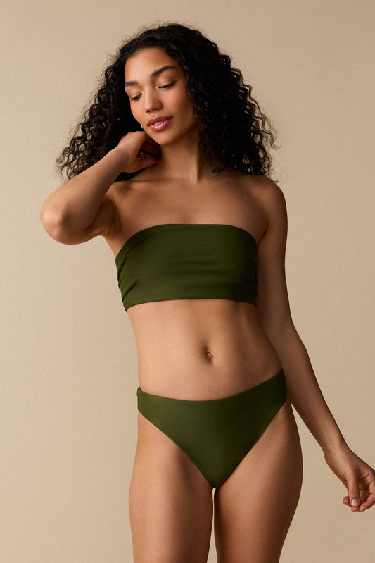 Haut de maillot bandeau à nouer - Olive - Boutique