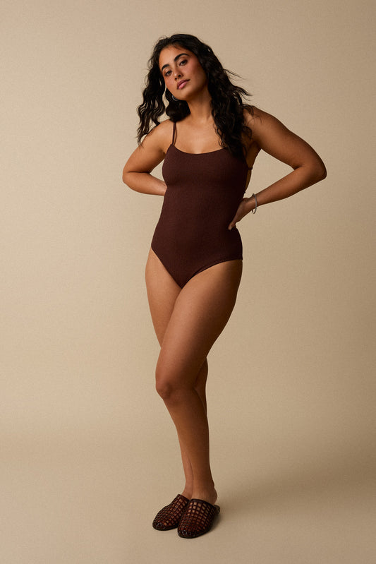 Maillot une-pièce à dos ouvert - Cacao - Boutique