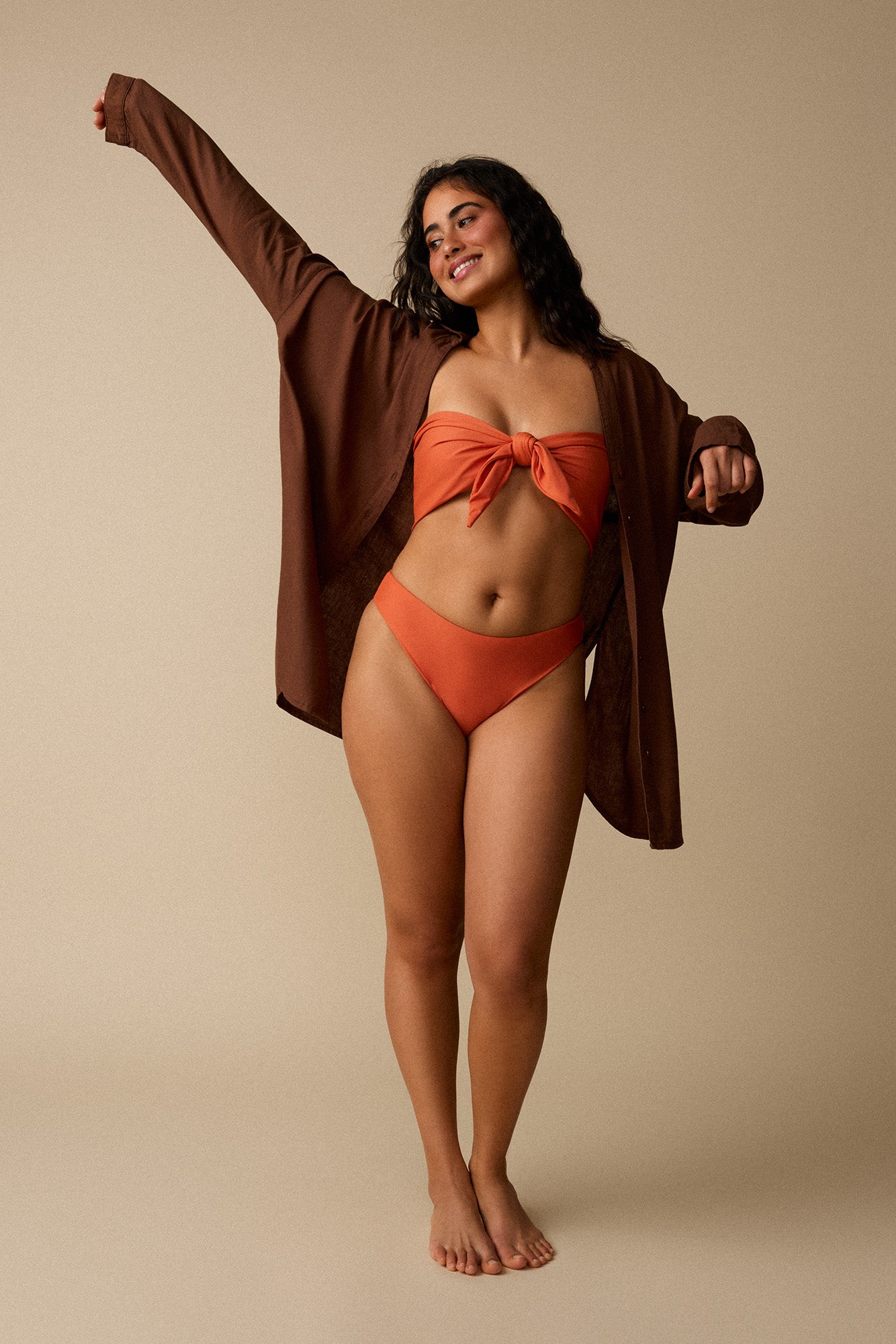 Haut de maillot bandeau à nouer - Abricot - Boutique