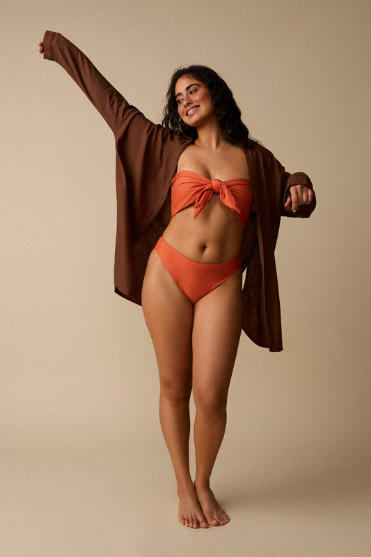 Haut de maillot bandeau à nouer - Abricot - Boutique
