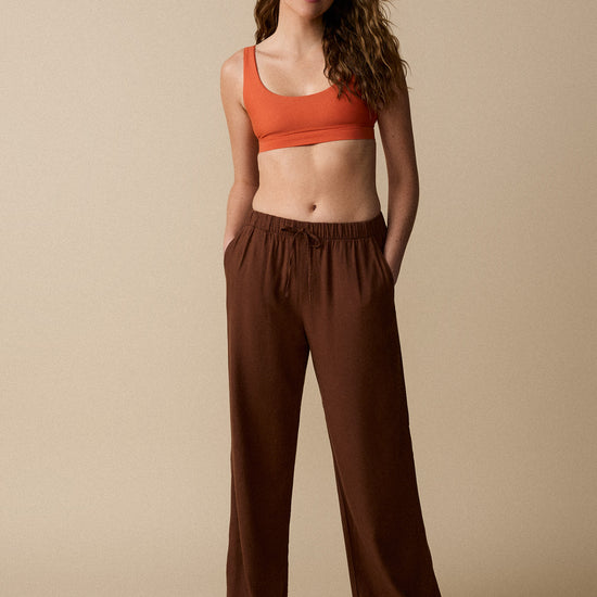 Pantalon en lin mélangé - Cacao - Boutique