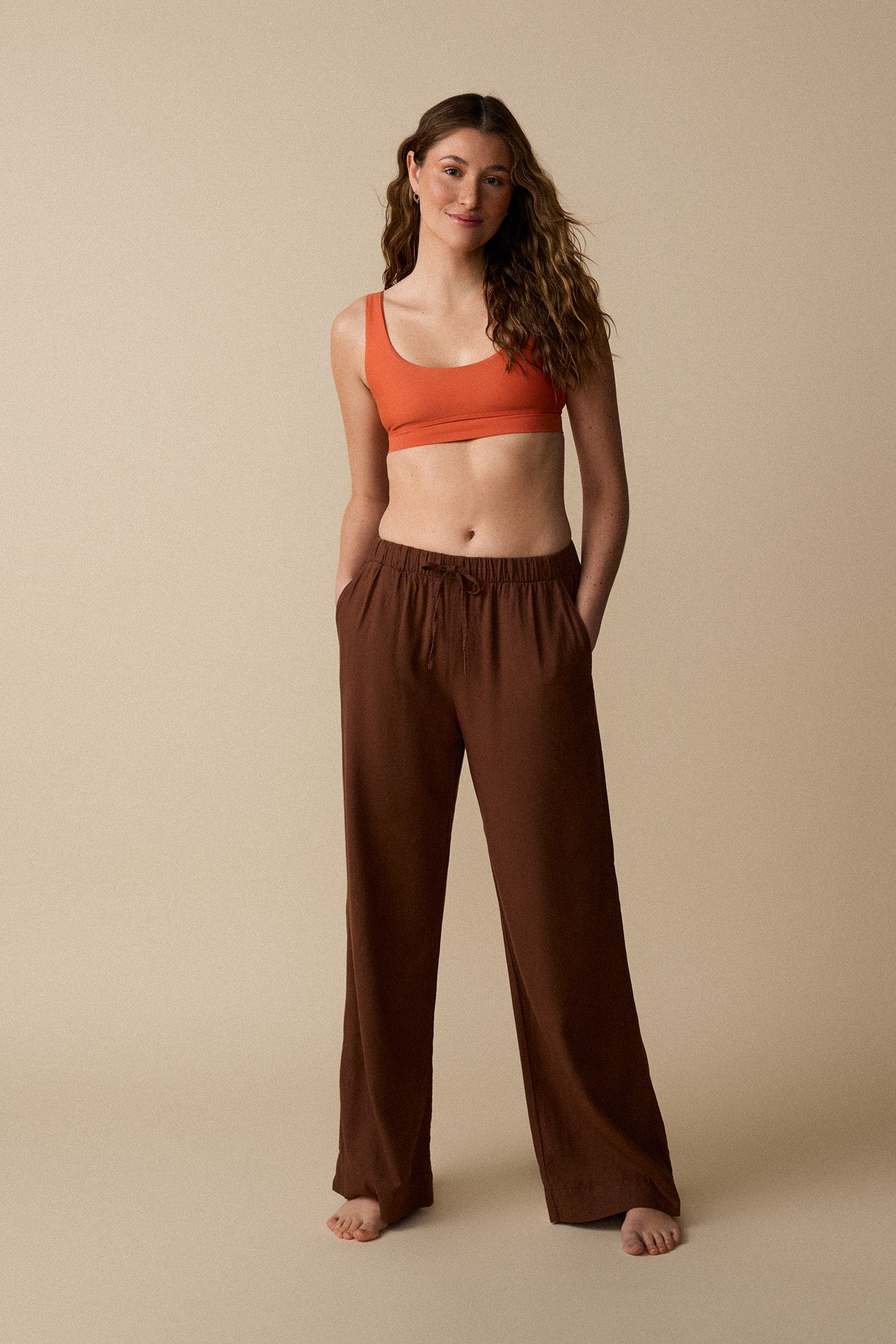 Pantalon en lin mélangé - Cacao - Boutique