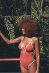 Maillot une-pièce plongeant - Terracotta - Boutique