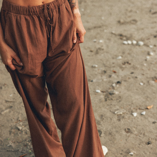 Pantalon en lin mélangé - Cacao - Boutique