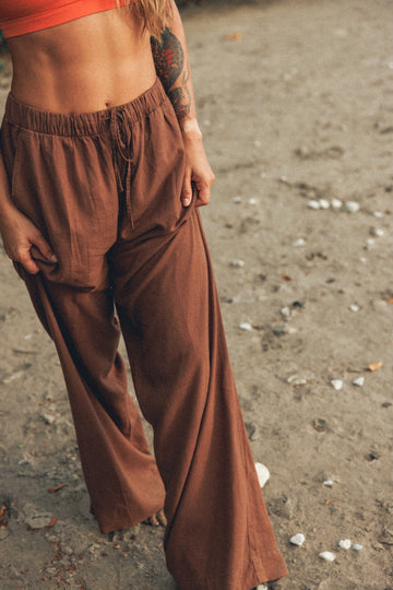Pantalon en lin mélangé - Cacao - Boutique